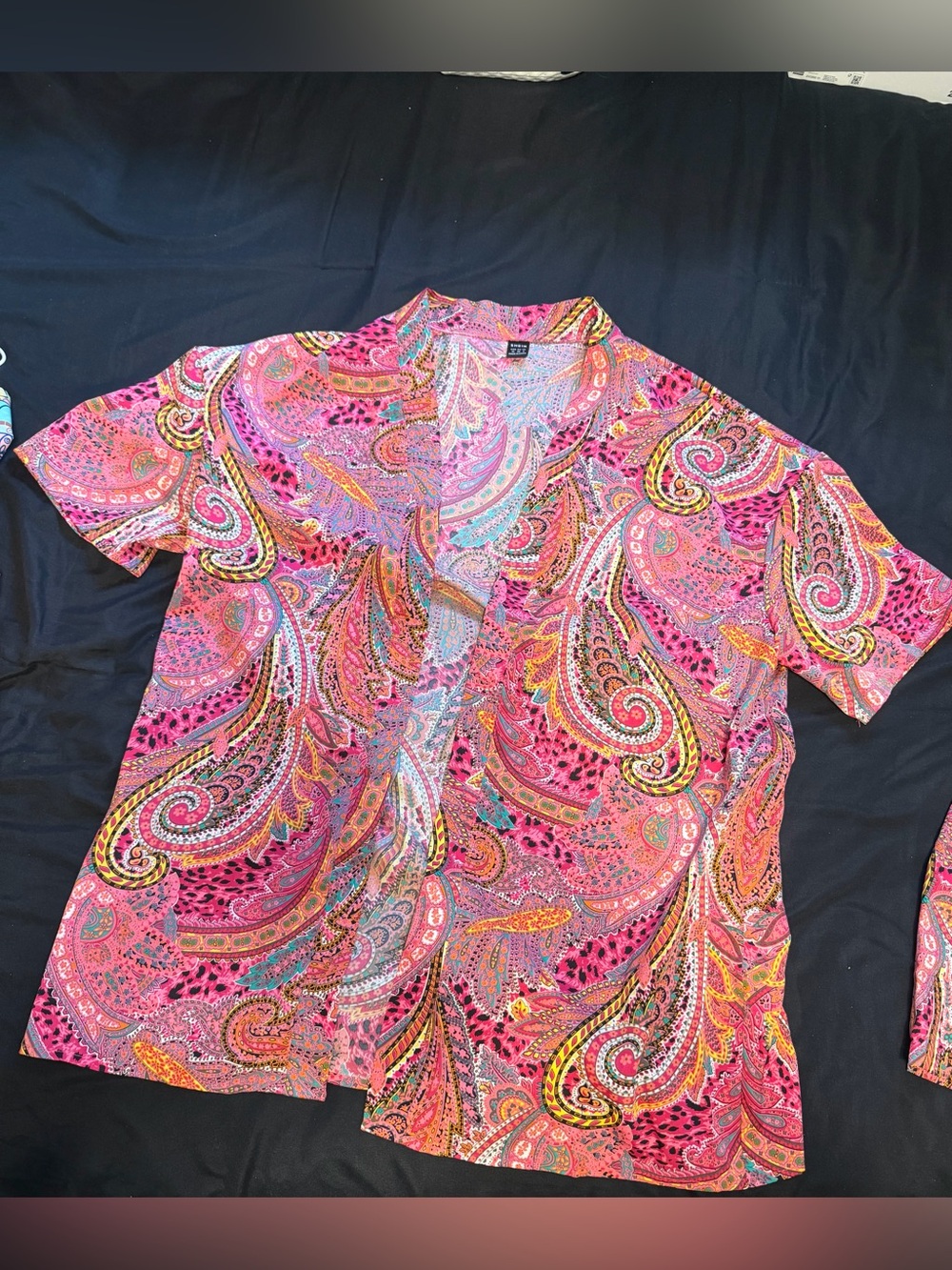 SHEIN Pink Multicolor Paisley Short-Sleeve kimono with matching shorts and cami